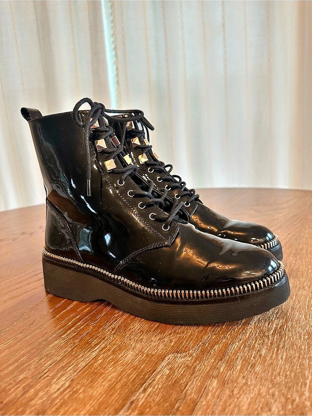 Michael Kors Haskell Patent Leather Combat Boot Patent Combat Boots Black US 8.5